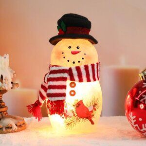 NEW! Lighted Christmas Snowman Decoration, 12 inch Crackle Glass Figurine